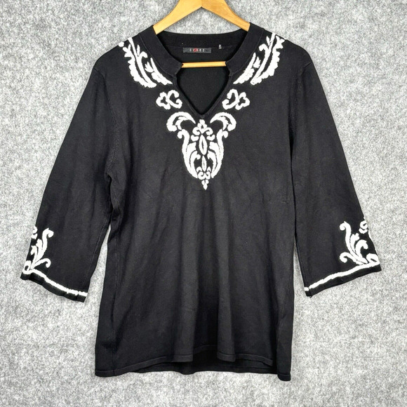 Bohemian Womens Embroidered Tunic Top Size XL Kimono Sleeves Artsy Coastal Flowy - Picture 1 of 12